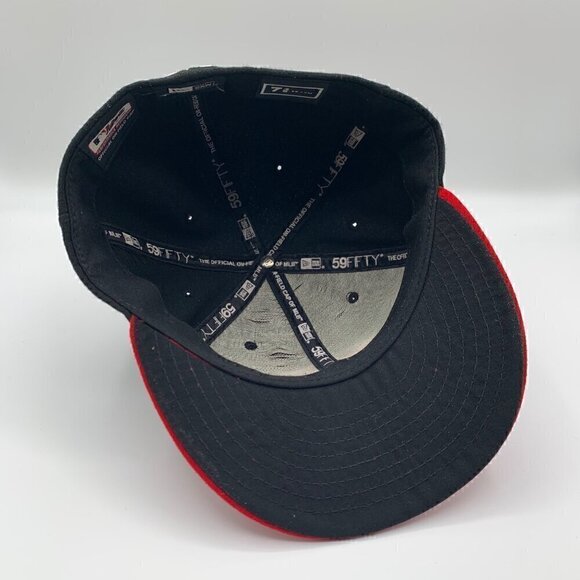 Cincinnati Reds MLB Black Red 59Fifty Fitted Hat Mens 7 3/8 No side NE Logo - Picture 4 of 6